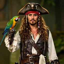 kim wexler dressed as a pirate captain, he has a parrot