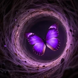a still of a glowing purple butterfly flying through a wormhole, octane render, digital art, artstationhq