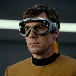 geordi la forge wearing retro visor and feather earrings on the starship enterprise