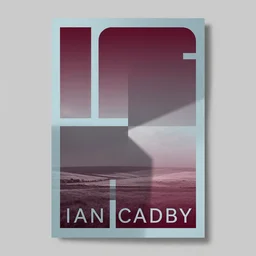 a mockup of a typographic experimental avantgarde poster design by ian cadby, gradient wine red and muted light blue color scheme, by neville brody and , double exposure