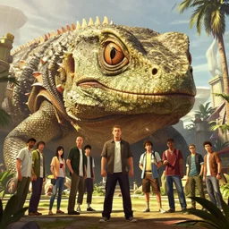 highly detailed giant lizard - point of eyes, in gta v, stephen bliss, unreal engine, fantasy art by greg rutkowski, loish, rhads, ferdinand knab, makoto shinkai and lois van baarle, ilya kuvshinov, rossdraws, tom bagshaw, global illumination, radiant light, detailed and intricate environment