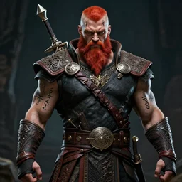 cyberpunk viking, handsome and strong, red beard, runic, powerful stature, detailed intricate, 8 k, cinematic