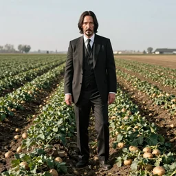portrait of john wick farming potatoes in the field, 5 0 mm photo