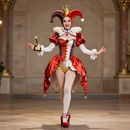full body photo of a real - life beautiful female jester queen, 8 k, hdr, smooth, sharp focus, high resolution, award - winning photo