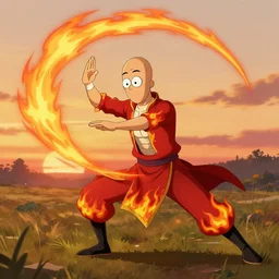 squidward wearing fire nation clothing and practicing firebending in an open field at susnset, digital art, highly detailed, intricate, 8 k, greg rutkowski, artgerm