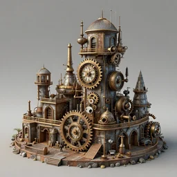 clockwork city in space, steam punk, 3 d, detailed, rustic, cubism