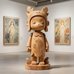 3 d octane render ultra photorealistic 8 k hyper detailed high quality image, a very very cute wooden mystical statue robot of the primitive tribal godess vegetal in a contemporary art gallery in neo tokyo artwork line art by alphonse mucha