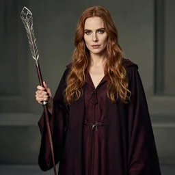 hyper realistic photography portrait of a female wizard in robe by Karolina Kuras, annie liebowitz