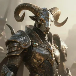 a sci fi close up portrait of a shadow mage a massive taurus headpiece protruding from a sci fi armor, majestic and futuristic, high detail, cyber - medieval, ornate metal, unreal engine, octane render, art by vitaly bulgarov artstation, destiny concept art, fog volumes, pinterest hard surface, dual tone lighting, cgsociety