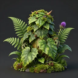A plant monster, highly detailed, digital art, sharp focus, trending on art station, leaves, moss, ferns, thistle