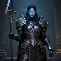 realistic world of Warcraft Jaina Proudmore death knight as the Wrath of the Lich Queen with blue foggy eyes