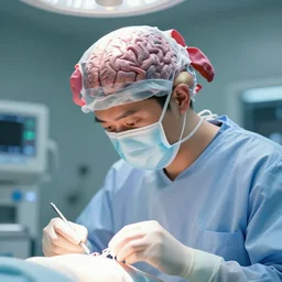 mushroom head medic, operation in a hospital cerebral. ultra hd movie scene