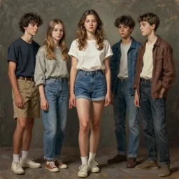 female oil painting, teenagers, full body, realistic portrait, octane render 8 k, unreal engine, hd