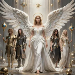 beautiful fantasy character portrait, ana de armas, ultra realistic, wide angle, intricate details, the fifth element artifacts, highly detailed by peter mohrbacher, hajime sorayama, wayne barlowe, boris vallejo, paolo eleuteri serpieri, dishonored 2, white gown, angel wings
