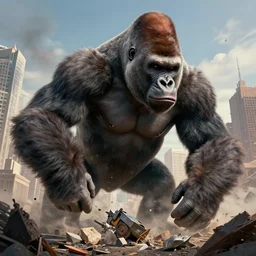 giant gorilla destroying a city, detailed, 8 k, trending on artstation, smooth, sharp focus artwork by mark arian, artgerm, mark keathley, greg rutkowski and alphonse mucha