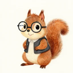 a drawing of a cute anthropomorphic squirrel wearing glasses and a vest, by tex avery,