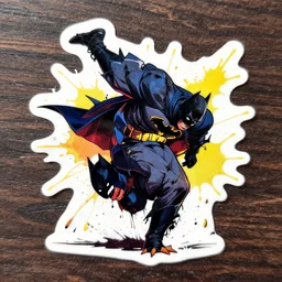 die cut sticker of batman breakdancing splatter paint