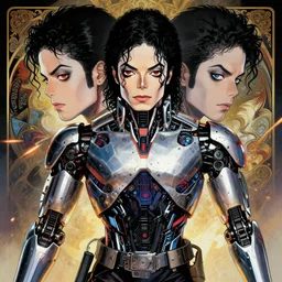 symmetry portrait of michael jackson cyberborg ultra detailed, intricate, anime, dynamic lighting, digital art, digital painting, art station, wlop, sharp focus, illustration, art by artgerm and greg rutkowski and alphonse mucha