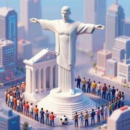 greek statue of cristiano ronaldo as the god of football, temple, crowd, isometry, cyberpunk, city, day, concept, highly detailed, digital painting, artstation, concept art, illustration, art by artgerm and greg rutkowski and alphonse mucha