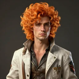 steampunk portrait of curly orange hair mad scientist from far cry 6, au naturel, hyper detailed, digital art, trending in artstation, cinematic lighting, studio quality, smooth render, unreal engine 5 rendered, octane rendered, art style by pixar dreamworks warner bros disney riot games and overwatch.