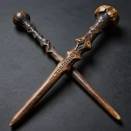 ludicrously detailed hyper mega realistic photographed image of an ancient mystical wand with “THE THRONGLER” etched into its cracked wooden surface