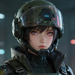 face close - up of a cyberpunk girl soldier in a cyberpunk helmet, futuristic helmet, by ross tran, cyberpunk 2 0 7 7, anime art, accurate anatomy