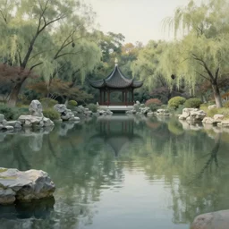 peaceful luxurious pond, matte painting