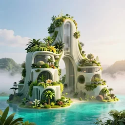 highly detailed futuristic architecture by Kengo Kuma, stylized vegetation, turquoise water ground-level view, foggy atmosphere, stunning sunny lighting, sunrise, vivid colors, in the style of pixar animation, trending on Artstation, 8k, matte painting, ray tracing, hyper detailed, unreal engine 5, cinematic, epic lighting, cryengine, octane render, cyberpunk, red and orange glow, vibrant