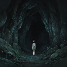 an eerie deep and dark cave by makoto shinkai