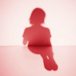 she sees her own shadow cast in red light and outlined on the floor below her and what she sees is good