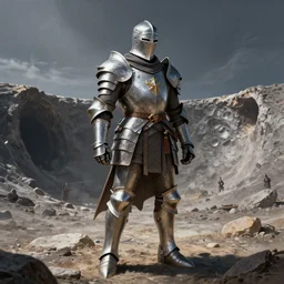 crusader in armor standing in moon crater, highly detailed, d & d, fantasy, highly detailed, digital painting, trending on artstation, concept art, sharp focus, illustration, global illumination, ray tracing, realistic shaded, art by artgerm and greg rutkowski and fuji choko and viktoria gavrilenko and hoang lap, sunny