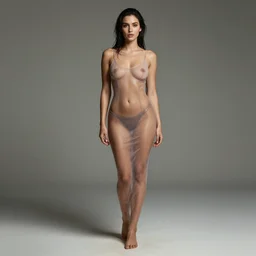 a full body portrait of a woman in a wet sheer dress