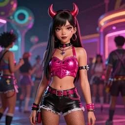 young woman jessica alba as an edc rave devil girl, octane render, anime, trending on artstation, unreal engine, volumetric lighting, concept art, monster high, pixar