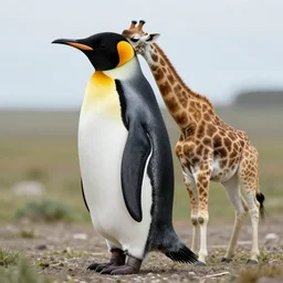 a real footage of a new animal species, a mix hybdrid between a penguin body, a giraffe neck, hyperdetailed mix, photomanipulation
