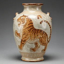 an ancient vase with a draw of a creature with the head of a tiger and the body of a human