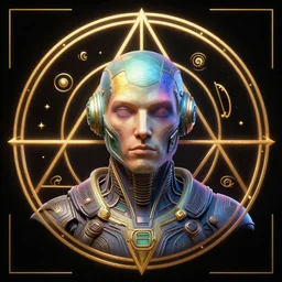 portrait of a psychonaut, full colour, the golden ratio, sacred geometry of as decoration, full colour, 3 d shaded, sam wolfe, zbrush central,
