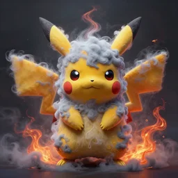 high intricate detailed 3 d painting of a diabolic! fierce ( ( ( pikachu ) ) ) covered in cloudy fog!!!!, fractal fire, rudy siswanto, maria panfilova, elina karimova, by tea me, victor titov, on artstation