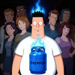 symmetry, hank hill wearing a white tshirt, the god of propane, blue fire, art by mike judge, art by josephine wall, art by huang guangjian, art by viktoria gavrilenko, art by amanda sage, dramatic lighting, trending on artstation