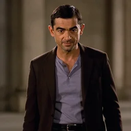 mr. bean as blanka from the streetfighter movie. movie still. cinematic lighting.