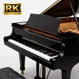 black grand piano, reflective, rtx, high quality, 8 k.
