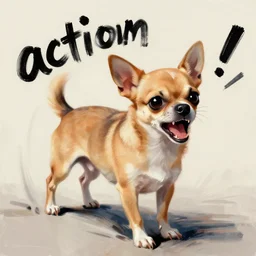 tan!!! schnauzer! chihuahua! mix, enraged, painting by phil hale, 'action lines'!!!, graphic style, visible brushstrokes, motion blur, blurry