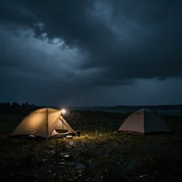 stormy night at a campsite, dramatic lighting, gloomy, 4 k, dark, flickr