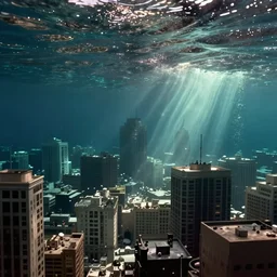a 1940s photograph of a city underwater