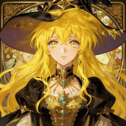 symmetry!!!!!! beautiful anime yellow witch close portrait, wearing ornate clothing, ultra detailed, elegant, soft, expressive real eyes, anime, fairy tales, dynamic lighting, digital art, digital painting, artstation, wlop, sharp focus, illustration, art by artgerm and greg rutkowski and alphonse mucha, 8 k