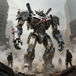 a giant bipedal robot, of death with huge canon as arms, walking in the smoke of a destroyed city, imperator titan, concept art by emmanuel shiu and ruan jia and john berkey, trending on artstation