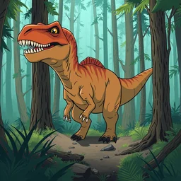 an illustration of a dinosaur k 1. 0 0 0 in the woods, trending on artstation, central composition, very cartoon, shape focus, high detailed, by anton fadeev