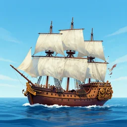 vivid art ocean with an old pirate ship aivazovskiy style