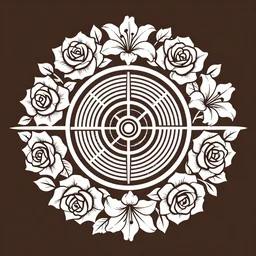beautiful decorative classical ornamental emblem, fibonacci rhythms, roses, lilies, rose petals, leaves, stems, highly detailed etching, radially symmetrical, rendered in octane