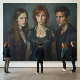 giant artwork vs human artist, cinematic moody colors, realistic shaded lighting poster by ilya kuvshinov, magali villeneuve, artgerm, jeremy lipkin and michael garmash and rob rey