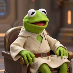 Kermit the Frog wearing Jedi robes, he's chilling inside the Jedi Temple, hyperdetailed, artstation, cgsociety, 8k